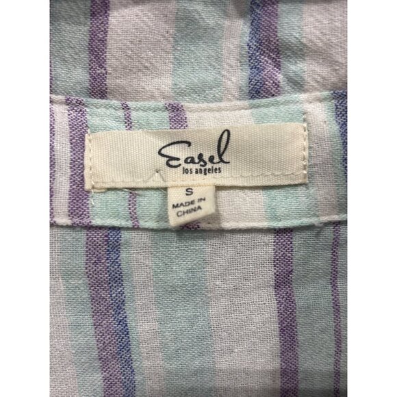 Easel Los Angeles Striped Button Front Tunic Mini Dress Womens Small Linen Blend - Picture 4 of 7